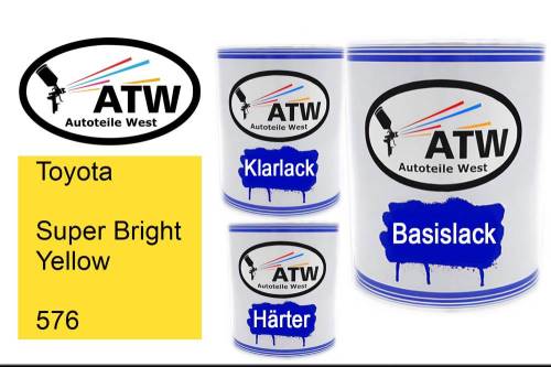 Toyota, Super Bright Yellow, 576: 1L Lackdose + 1L Klarlack + 500ml Härter - Set, von ATW Autoteile West.
